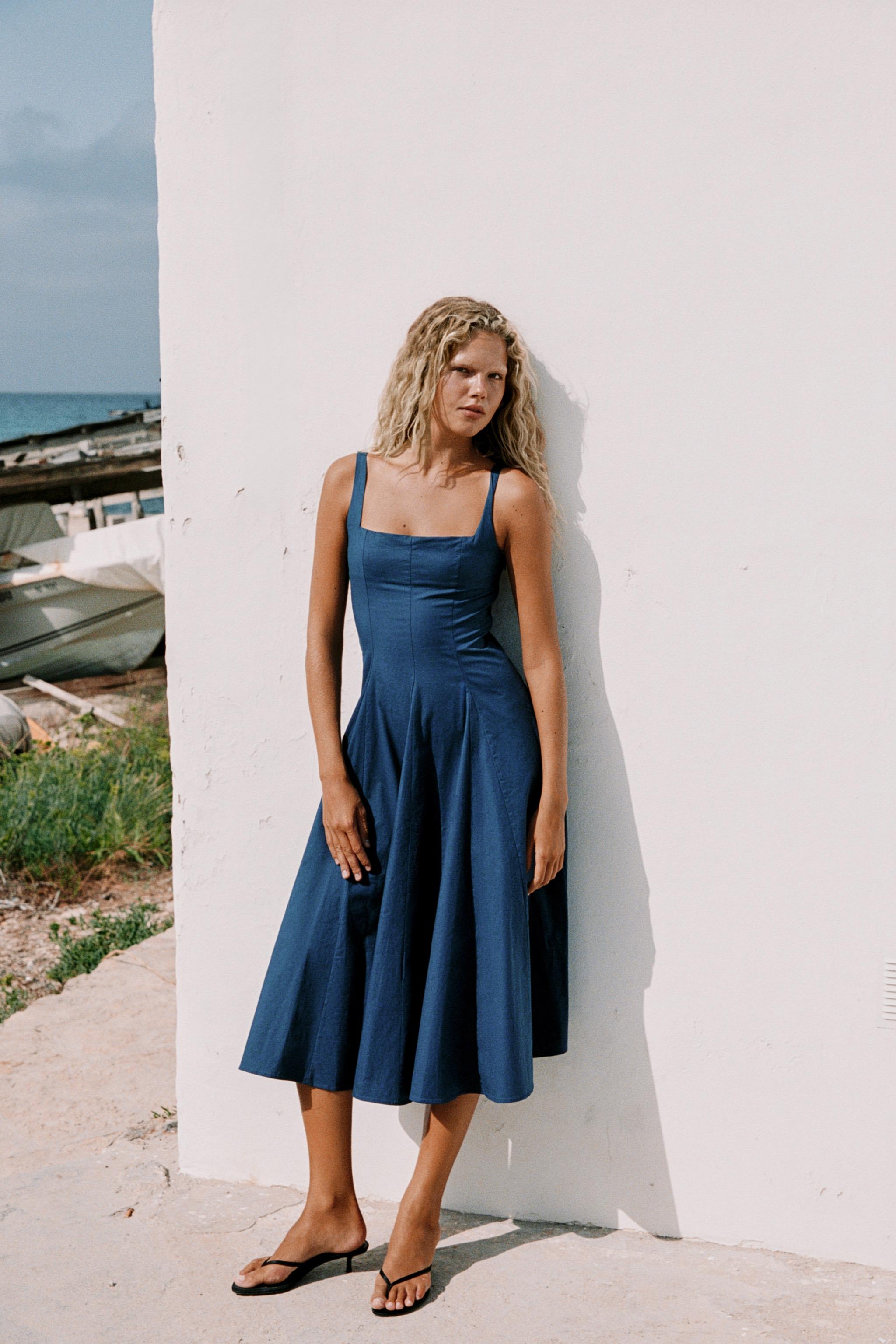 ROBE MIDI EN POPELINE À GODETS